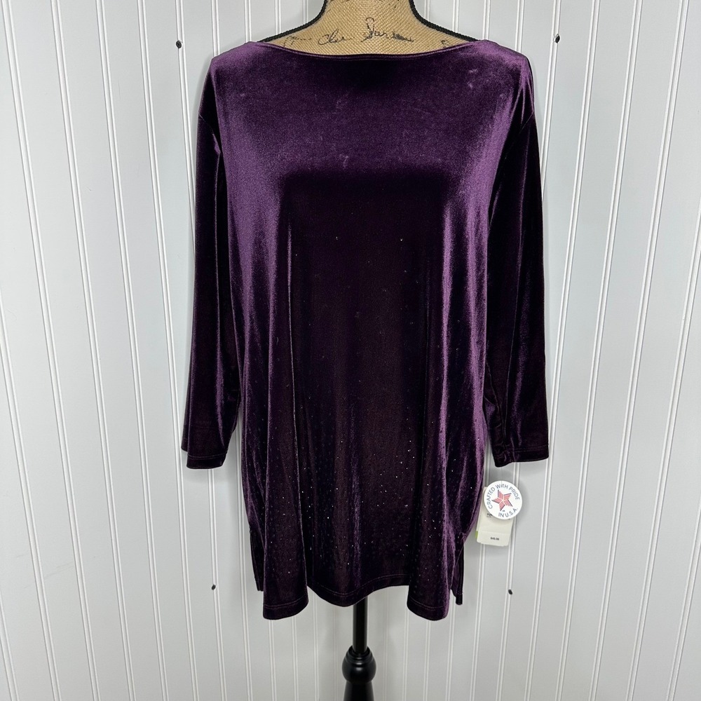 Notations Velvet Top Purple Sparkle Bling‎ Formal Event Party Vintage NEW Sz 1X - Picture 13 of 13